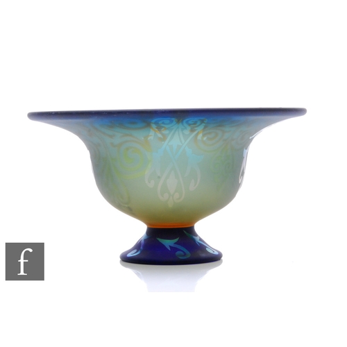 1142 - Jonathon Harris - Okra Glass Studio - A contemporary bowl of circular footed form, iridescent floral... 