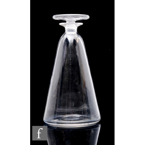 671 - Keith Murray - Stevens & Williams - A 1930s glass decanter of conical form, with wide flat stopp... 