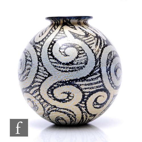 1146 - Jonathon Harris - Isle of Wight - A contemporary glass Jazzy vase of spherical form with flattened r... 