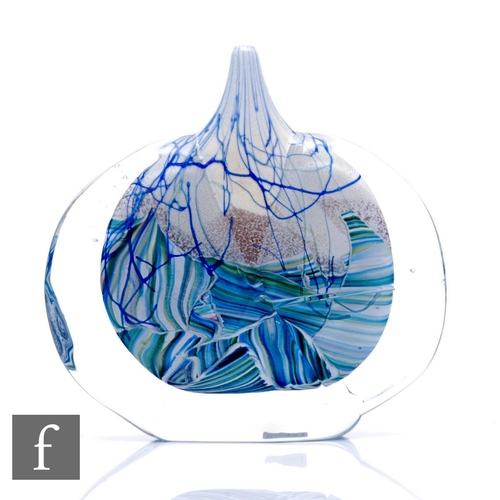 1147 - Timothy Harris - Isle of Wight - A Contemporary 'glass Seascape' fish head vase, opaque tonal blue a... 