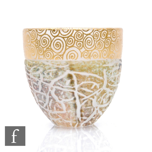 1151 - Timothy Harris - Isle of Wight - A contemporary studio glass Crizzle Cameo vase, gilt swirl band ove... 