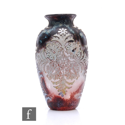 1155 - Jonathan Harris - Okra - A contemporary studio cameo cased glass vase of ovoid form with everted nec... 