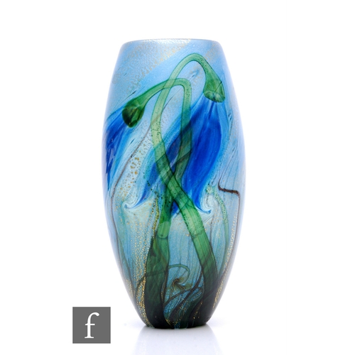 1158 - Jonathan Harris - Isle of Wight - A contemporary studio cased glass English Bluebell vase, of elonga... 