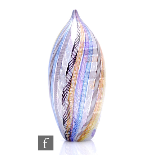 1161 - Mike Hunter - A contemporary Scottish studio glass 'Zanfirico Split' vase, of elongated ovoid form a... 