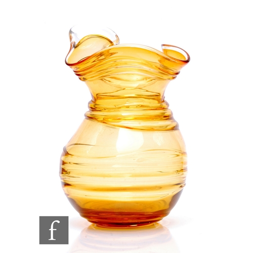 1164 - Bob Crooks - A contemporary studio glass vase, of handblown baluster form with undulated triform nec... 