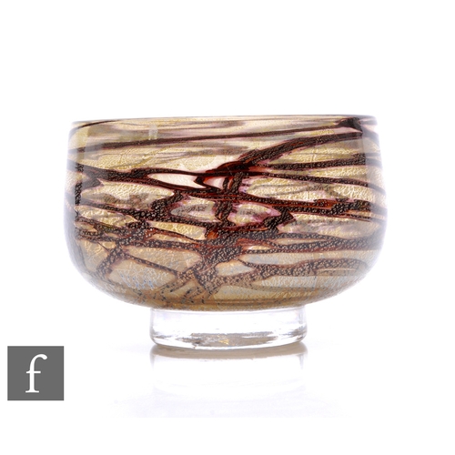 1166 - Allister Malcolm - A contemporary studio glass bowl, of footed inverted cylindrical form, trailed bu... 