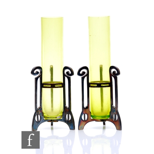 21 - Wurttembergische Metallwarenfabrik (WMF) - A pair of early 20th Century glass vases of sleeve form i... 