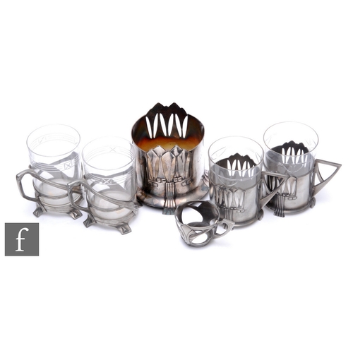 27 - Peter Behrens - Württembergische Metallwarenfabrik - Two early 20th Century pewter chocolate cups wi... 