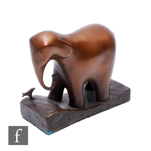 1136 - Adam Barsby - A later 20th Century bronze sculpture titled Loves Voyage, with a bird looking up at a... 