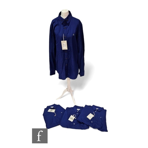 1334 - Vivienne Westwood - Four men's royal blue cotton button up long sleeve dress shirts, three labelled ... 