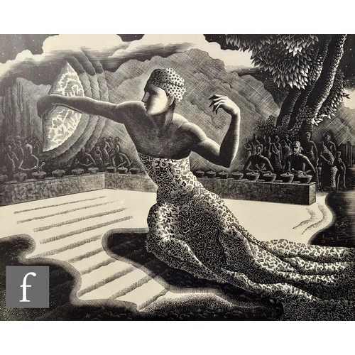 708 - Tom Chadwick (1915-1942) - 'The Fan Dance', wood engraving, framed, 20cm x 25cm, frame size 34cm x 3... 