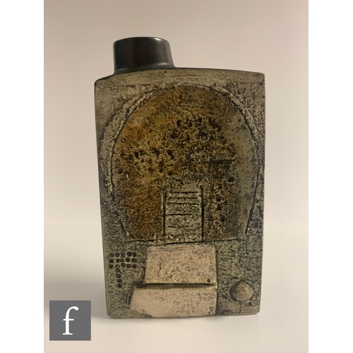 745 - Linda Taylor - Troika Pottery - A post war chimney vase, decorated to front and back facia with inci... 