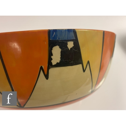 390 - Clarice Cliff - New Flag - A large Holborn shape fruit bowl circa 1930, hand painted with a repeat s... 