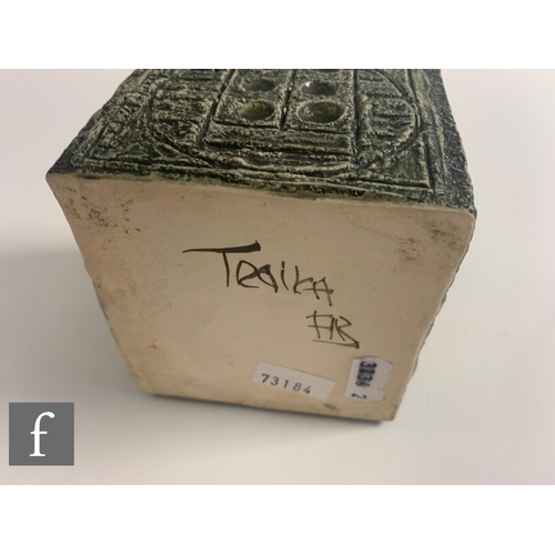 748 - Troika Pottery - Unattributed artist - A post war vase of square form, incised and relief abstract d... 