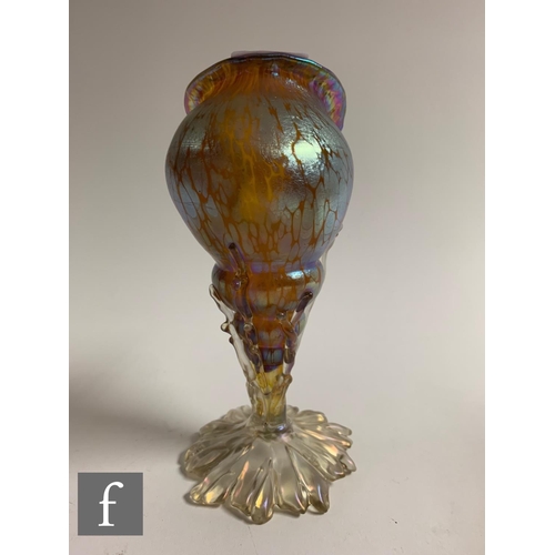 2 - Loetz - A late 19th Century Candia Papillion iridescent amber glass vase with silvered yellow splash... 