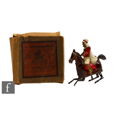 158 - An early 20th Century Gunthermann Galloping Arab tinplate clockwork toy, tin printed in red and gree... 