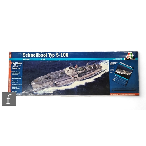 130 - An Italeri 5603 Schnellboot Typ S-100 1:35 scale plastic model kit, started but most items still on ... 