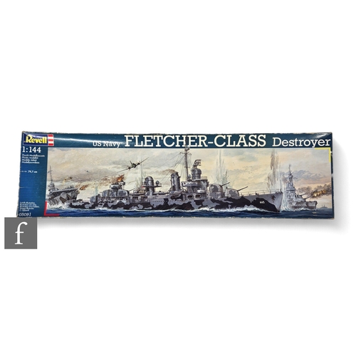 135 - A Revell 05091 US Navy Fletcher Class Destroyer 1:144 plastic model kit, started but most items stil... 