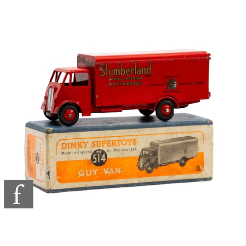 74 - A Dinky Supertoys 514 Guy Slumberland Van, with first type cab, in red including chassis, body and r... 