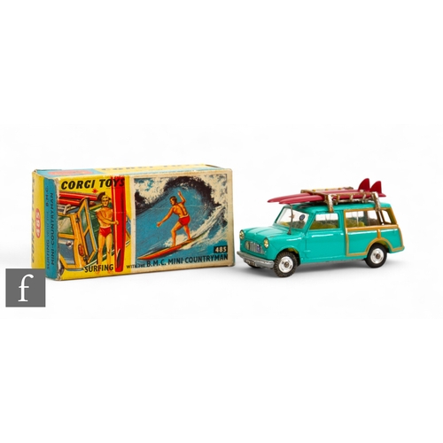 78 - A Corgi Toys 485 Surfing with Austin Mini Countryman, with turquoise body, lemon interior, grey plas... 