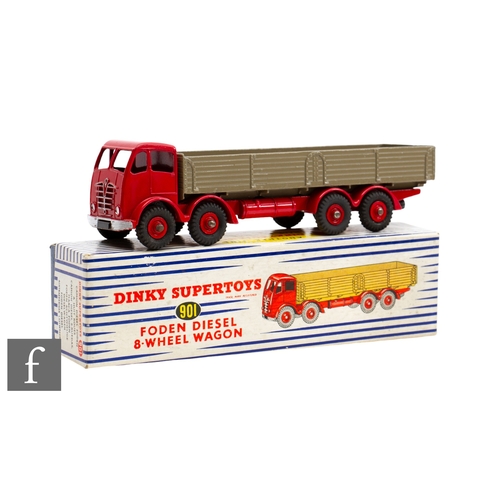 84 - A Dinky 901 Foden Diesel 8-wheeled Wagon, with second type red cab and chassis, fawn back and Supert... 