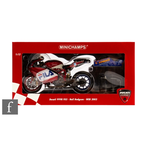 110 - A Minichamps 122 031300 1:12 scale Ducati 999R F03 - Neil Hodgson WSB 2003, boxed with shipping cart... 