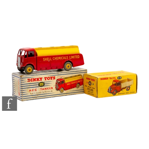 85 - A Dinky 991 AEC Tanker 'Shell Chemicals Limited' in red and yellow with Supertoy hubs and grey tread... 