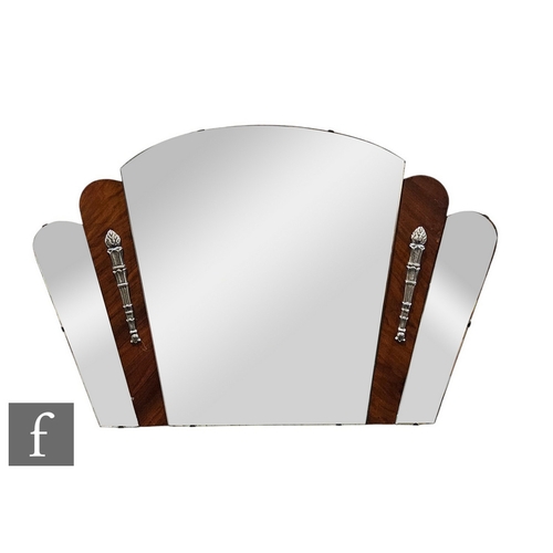 844 - Unattributed maker - Two 1950s wall mirrors, to include an arched form segmented mirror with wooden ... 