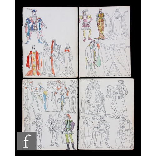 726 - Albert Wainwright (1898-1943) - Four double sided sketchbook pages depicting character costume desig... 