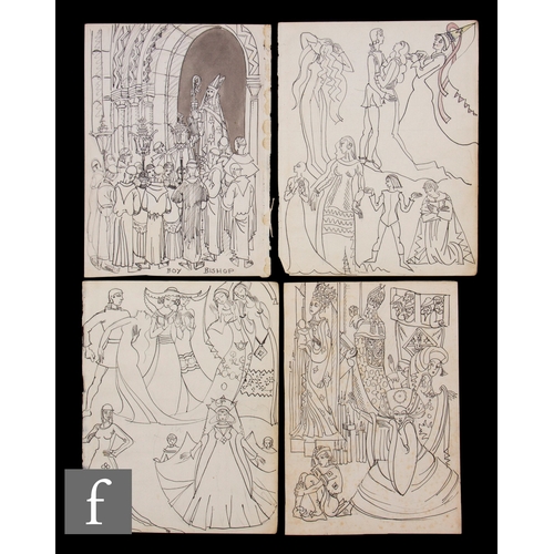 728 - Albert Wainwright (1898-1943) - Four double sided sketchbook pages depicting Medieval and religious ... 