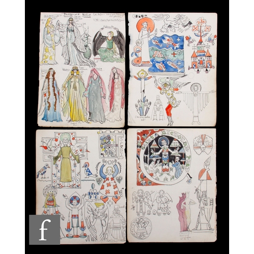 734 - Albert Wainwright (1898-1943) - Four double sided sketchbook pages depicting character studies and c... 