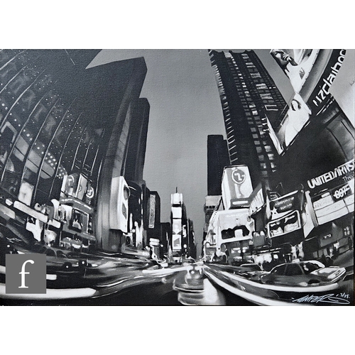 1273 - Temper aka Aaron Bird (born 1971) - 'Times Square', monochrome giclee print on canvas, signed in ink... 