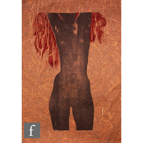 869 - Frank Martin (1921-2005) - Female torso study, woodcut on stained handmade mulberry paper, signed in... 