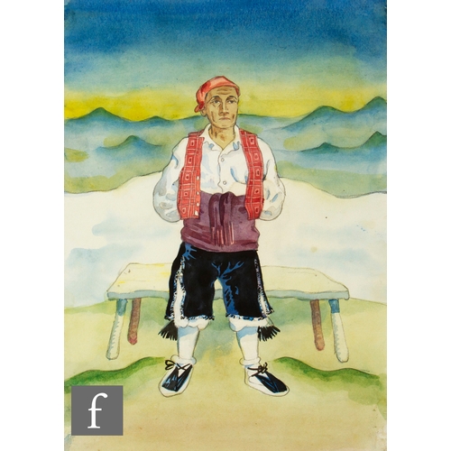 718 - Albert Wainwright (1898-1943) - A study of a male figure in traditional dress, watercolour, unframed... 