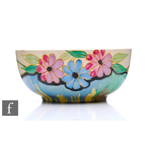 478 - Clarice Cliff - Delecia Daisy - A Holbron shape fruit bowl circa 1932, hand painted with a band of f... 