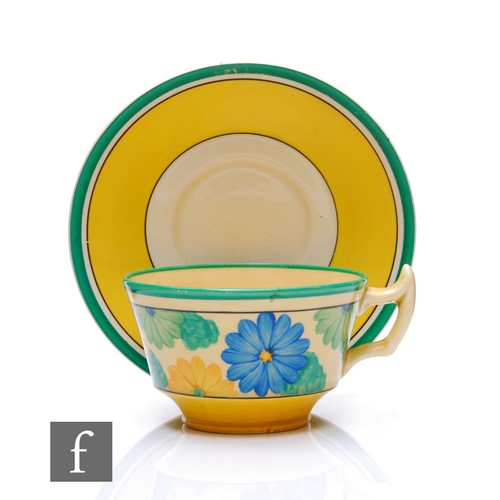 508 - Clarice Cliff - Sun Gay - An Athens shape tea cup and saucer 1931, hand painted with a band of styli... 