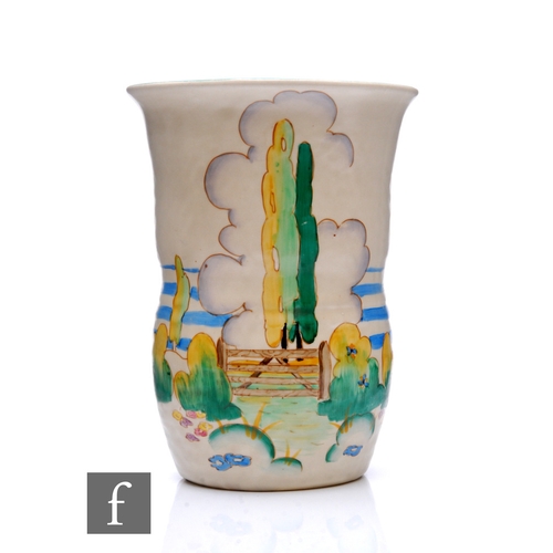 284 - Clarice Cliff - Stile & Tree - A shape 631 vase circa 1936, hand painted with a stylised landsca... 