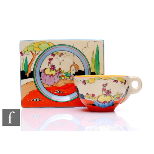 291 - Clarice Cliff - Applique Idyll - A Biarritz cup and saucer circa 1936, hand painted to each piece wi... 