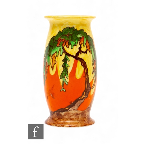 302 - Clarice Cliff - Memory Lane - A shape 265 vase circa 1929/30, transfer printed and painted with a we... 