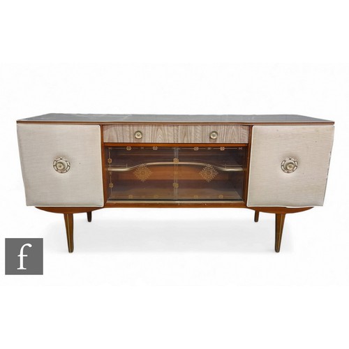 913A - Unattributed maker - A 1950s laminated leatherette clad and glazed sideboard, 82cm high, 170cm wide,... 