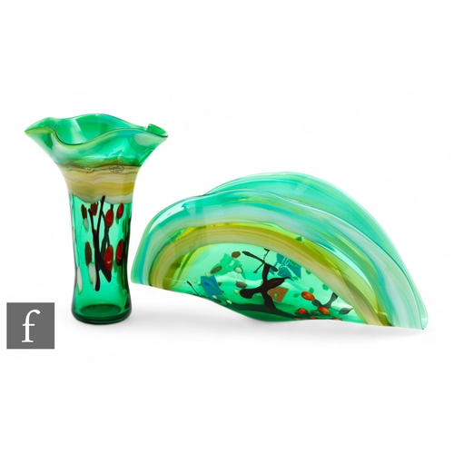 1063 - Viz Glass - A contemporary Murano glass vase of sleeve form with flared wave rim, decorated with opa... 