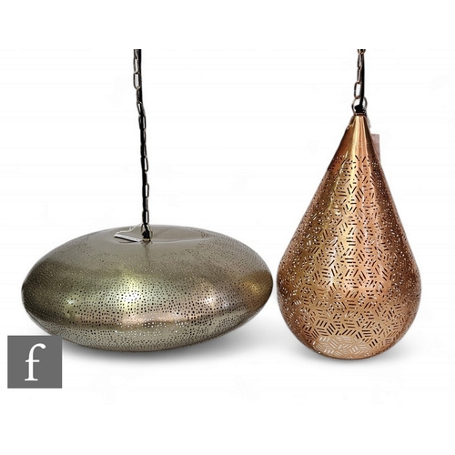 1213 - Unattributed maker - Two pierced Moroccan style ceiling light fittings, a silvered example, height 2... 