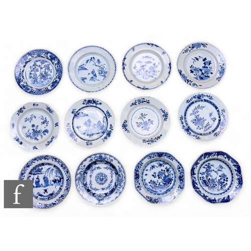 460 - A collection of 18th Century Chinese Qianlong period export porcelain blue and white plates and dish... 