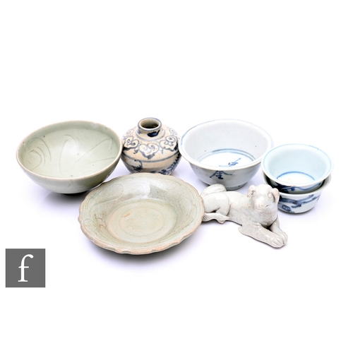 466 - A collection of Chinese ceramics, to include Longquan style celadon bowl and dish diameters 10cm and... 