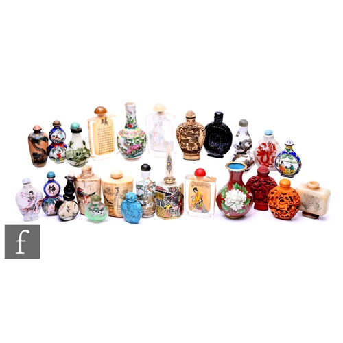 468 - A collection of Chinese twenty seven snuff bottles and additional items, to include various porcelai... 