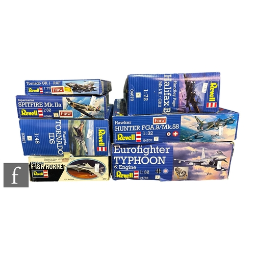 147 - A collection of Revell plastic model kits, all aircraft, various scales, to include 04783 Eurofighte... 