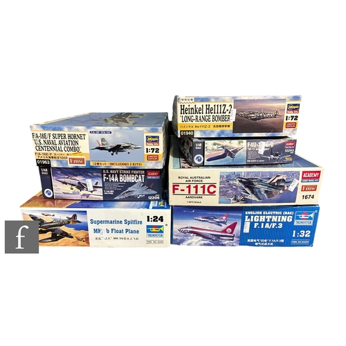 148 - A collection of plastic model kits, all aircraft, various scales, to include Trumpeter 02404 Superma... 