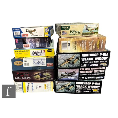 150 - A collection of plastic model kits, various scales, all aircraft models, to include Eduard Weekend E... 