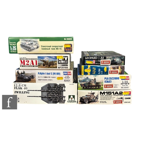 156 - Eight military related plastic model kits, various scales, to include Takom 1:35 scale Flak 40 Zwill... 