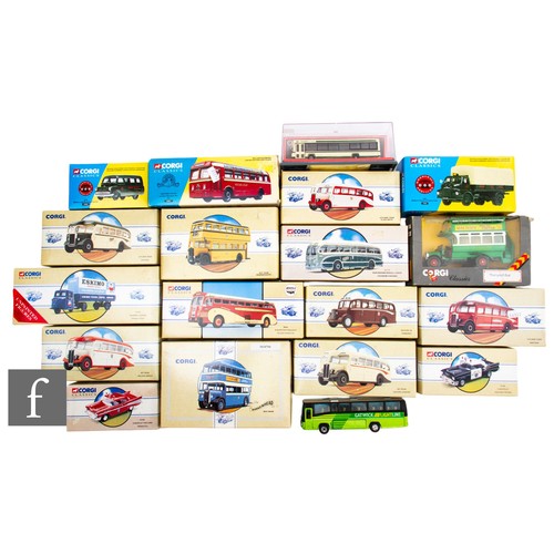 126 - A collection of Corgi diecast models, mostly Classics, all public transport or emergency services re... 